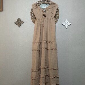 Source Unknown Ruffled Tan Maxi Dress